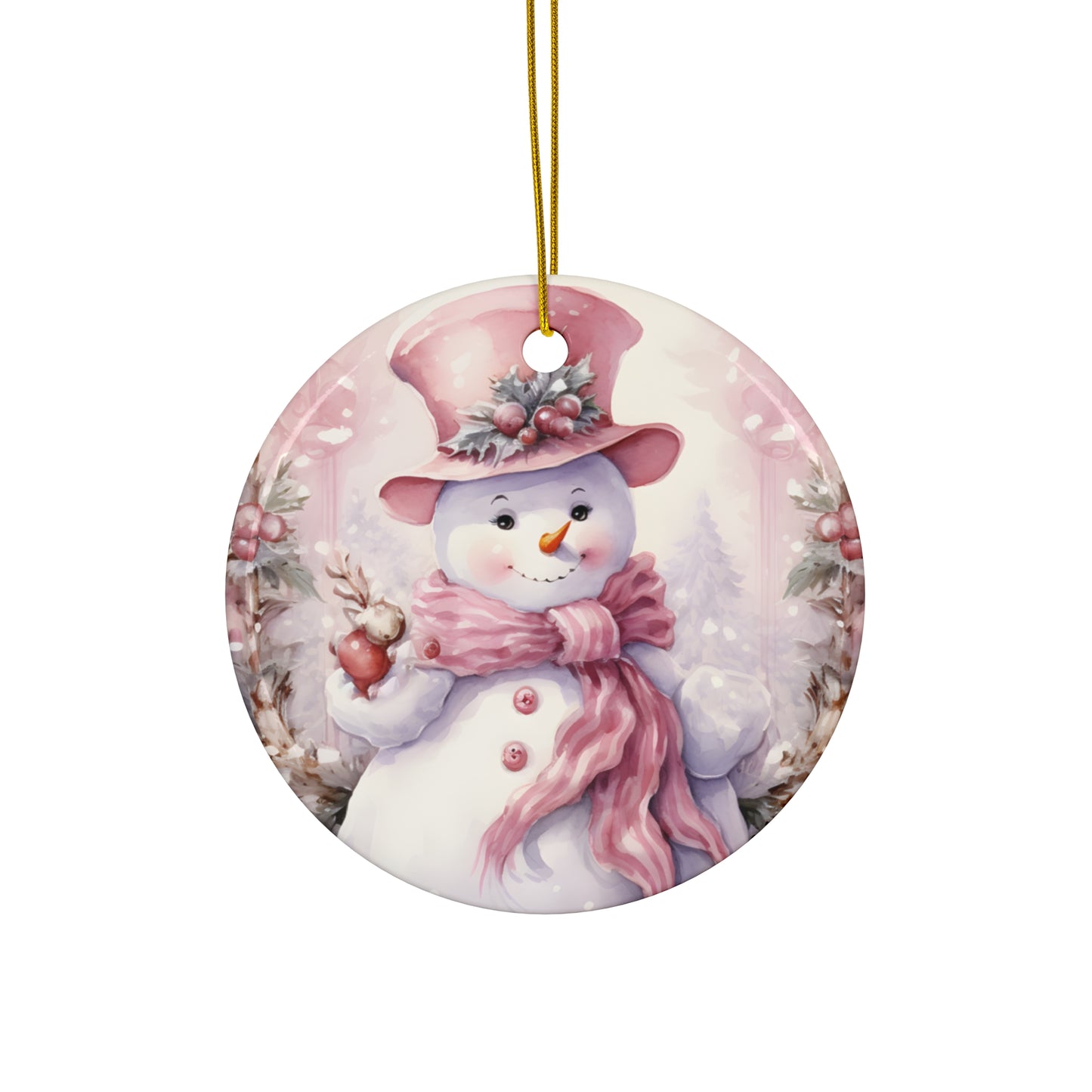 Pink Snowman Ceramic Ornament Cute Tree  Ornament