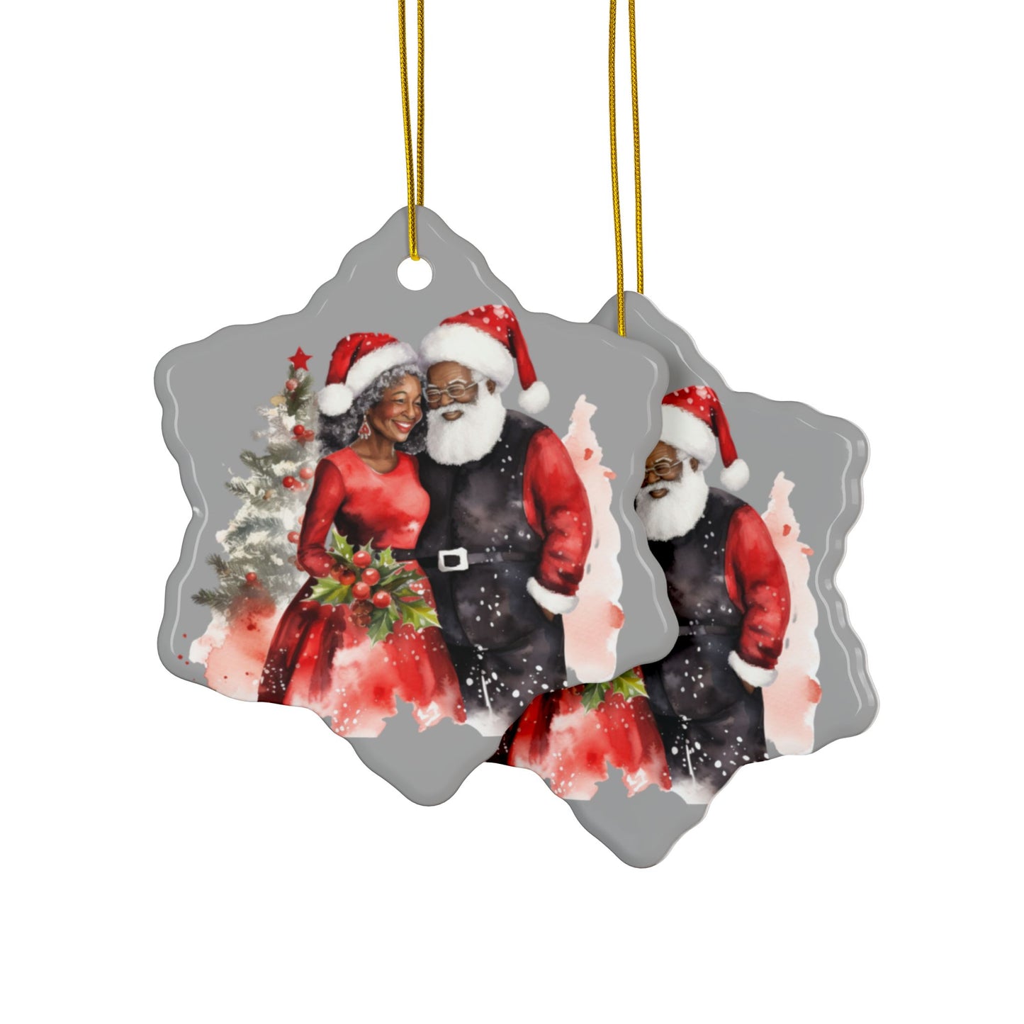 Ceramic Ornaments - African American Santa and Mrs. Claus Christmas Ornaments (1pc, 3pcs, 5pcs)