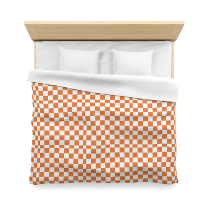 Checkerboard Duvet Cover, Modern Geometric Bedding, Retro Orange and White Pattern,