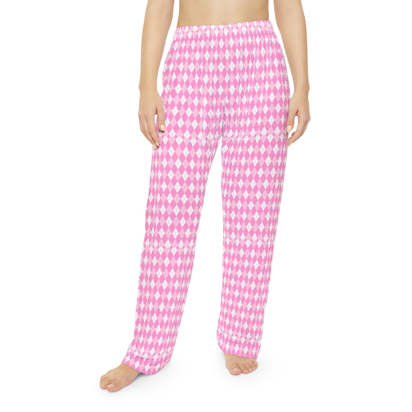 Pink Argyle Women's Pajama Pants, Cute PJ Pants