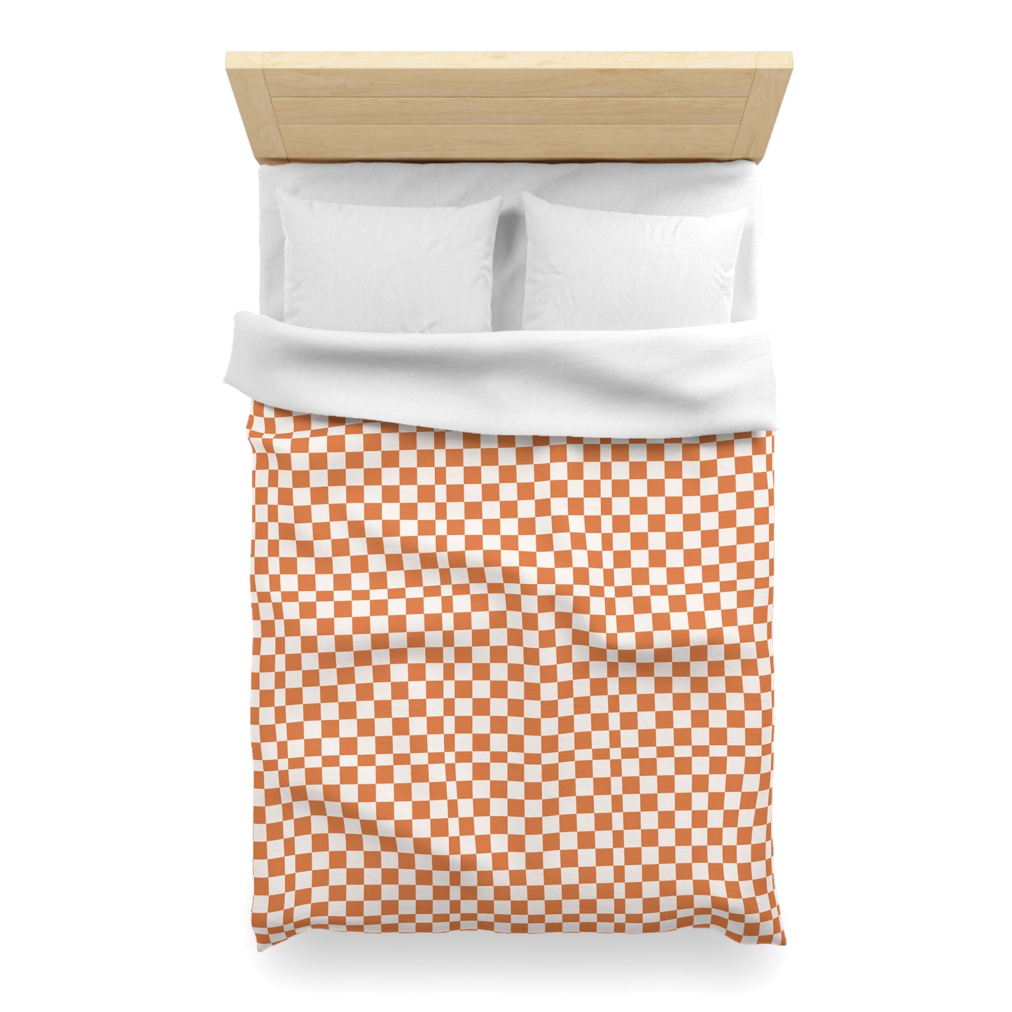 Checkerboard Duvet Cover, Modern Geometric Bedding, Retro Orange and White Pattern,