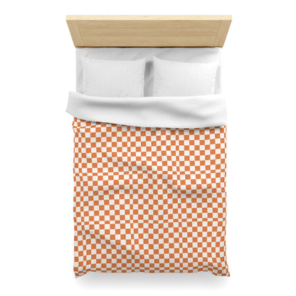 Checkerboard Duvet Cover, Modern Geometric Bedding, Retro Orange and White Pattern,