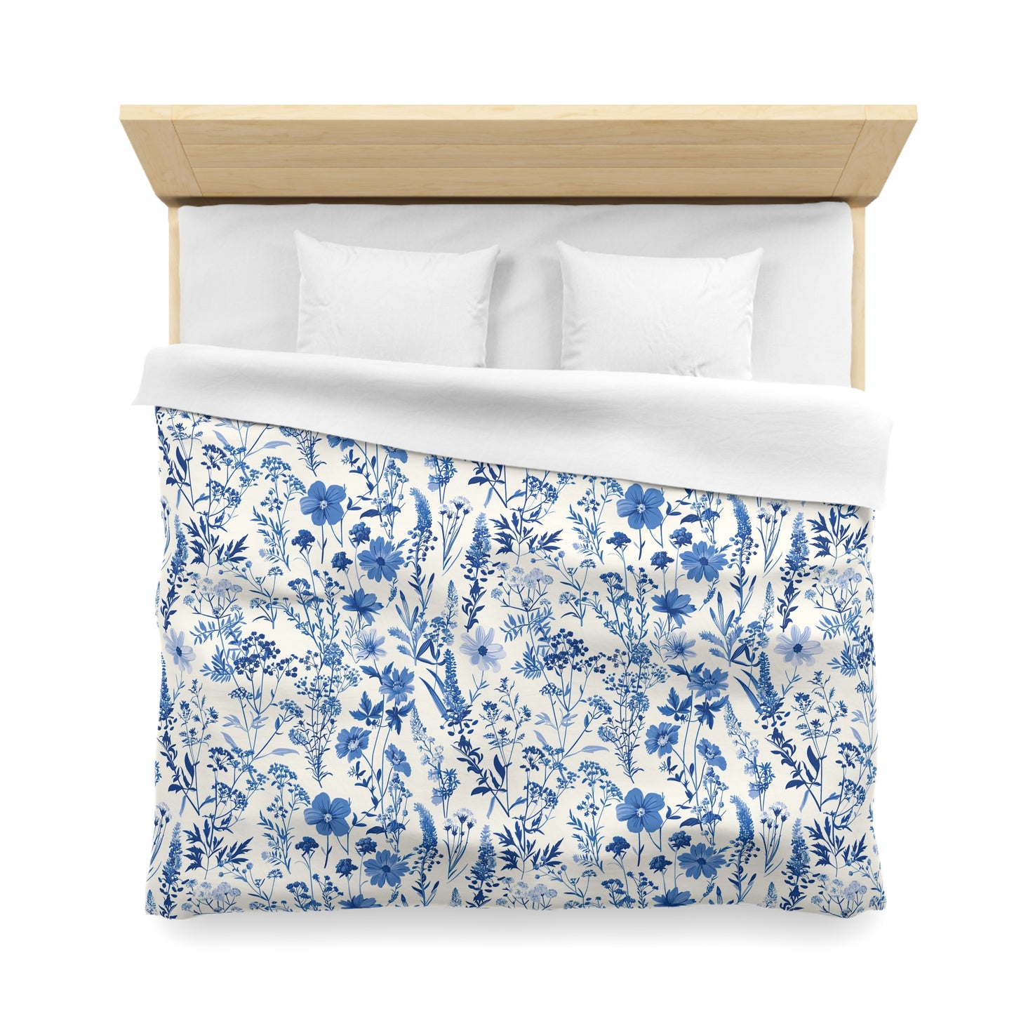 Floral Toile Microfiber Duvet Cover, Vintage Blue French Country Bedding