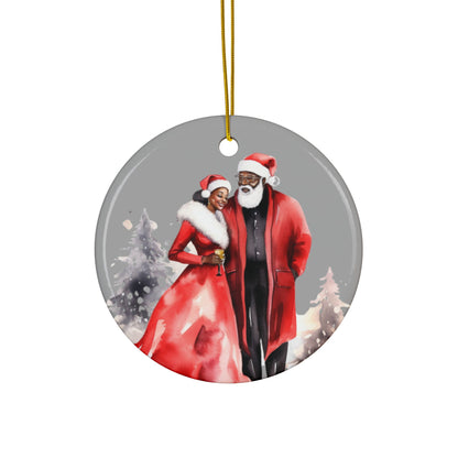 Christmas Ceramic Ornament Set - Black Santa and Mrs Claus, 2-Side Print-African American Decor