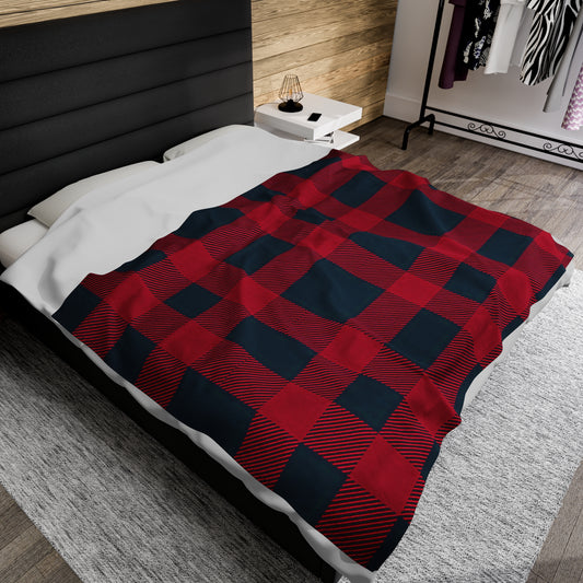 Plush Blanket Throw - Red Buffalo Plaid Design-