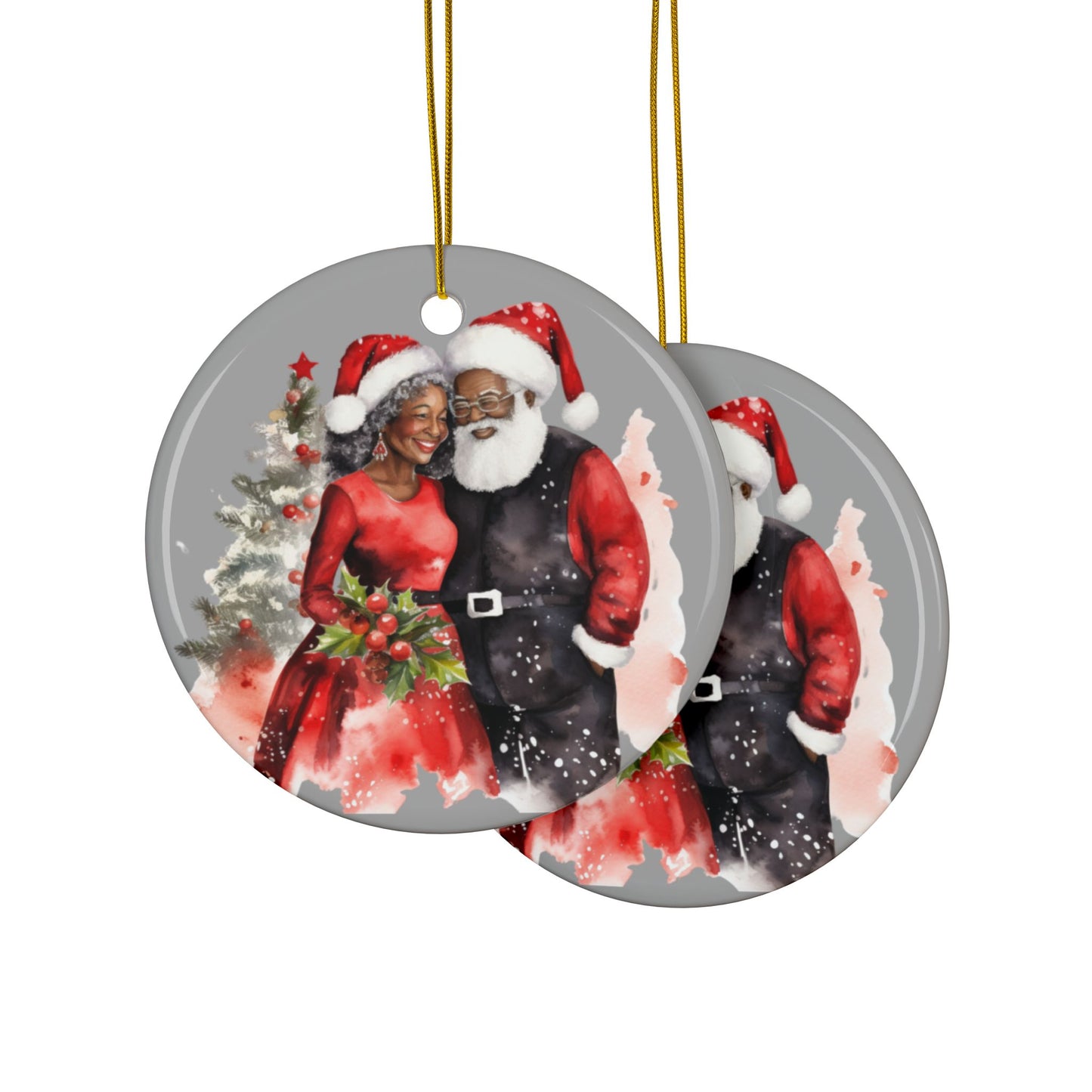 Ceramic Ornaments - African American Santa and Mrs. Claus Christmas Ornaments (1pc, 3pcs, 5pcs)