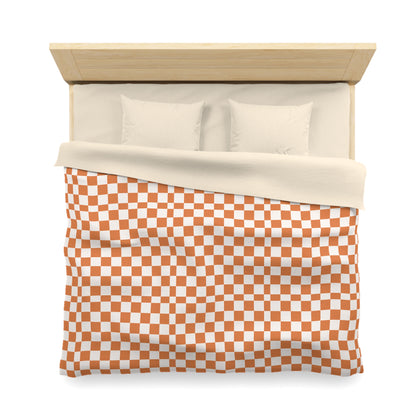 Checkerboard Duvet Cover, Modern Geometric Bedding, Retro Orange and White Pattern,