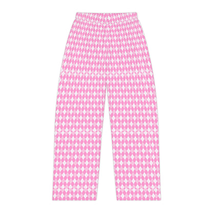 Pink Argyle Women's Pajama Pants, Cute PJ Pants