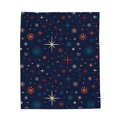 Velveteen Blanket - Retro Christmas  Plush Bedroom Decor-Blue Bedding