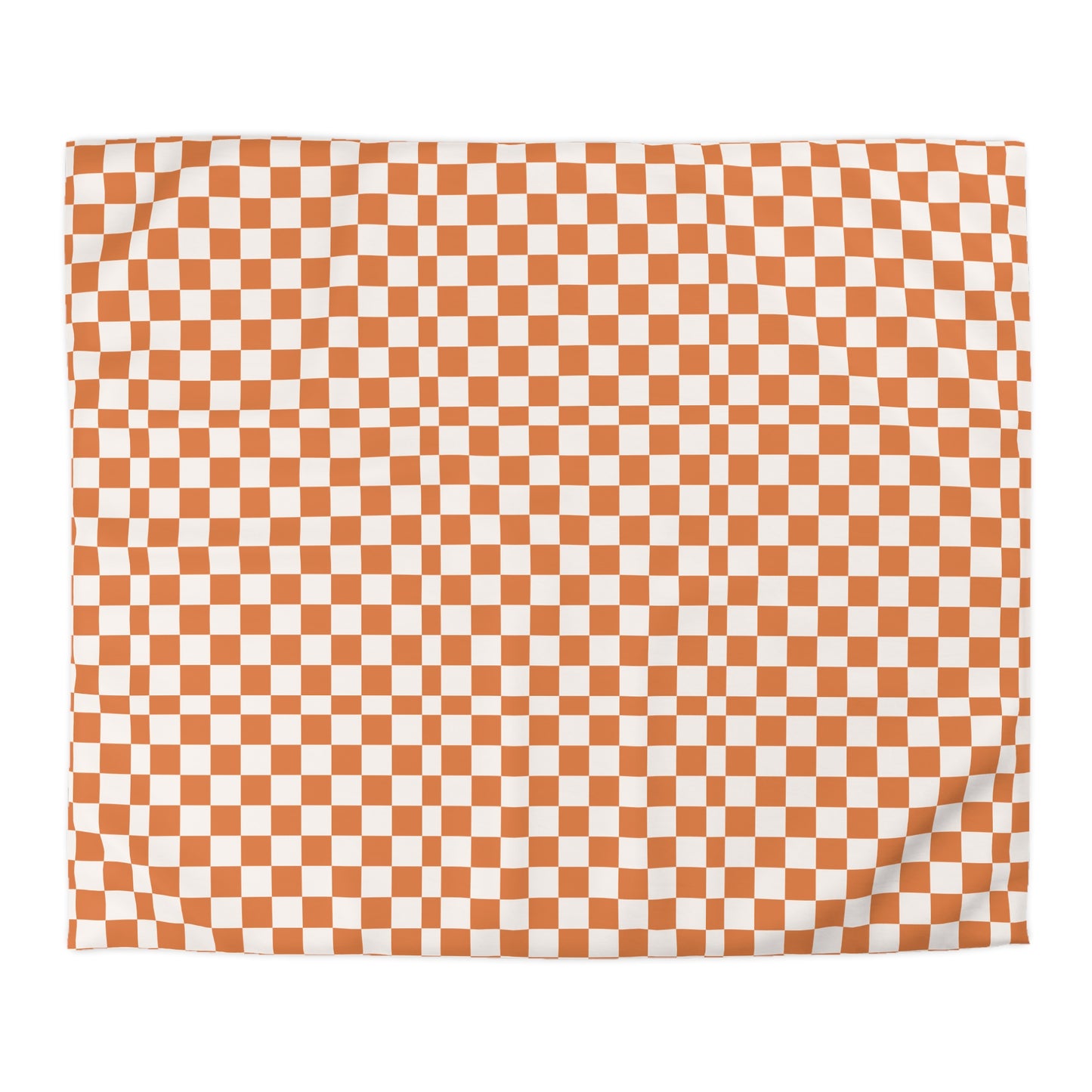 Checkerboard Duvet Cover, Modern Geometric Bedding, Retro Orange and White Pattern,