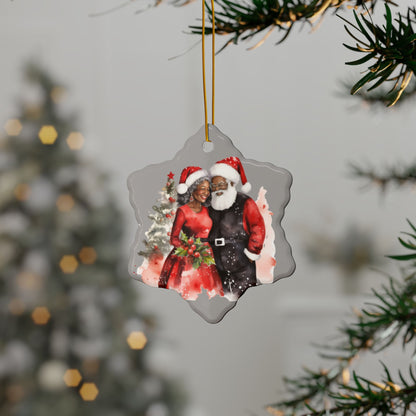 Ceramic Ornaments - African American Santa and Mrs. Claus Christmas Ornaments (1pc, 3pcs, 5pcs)