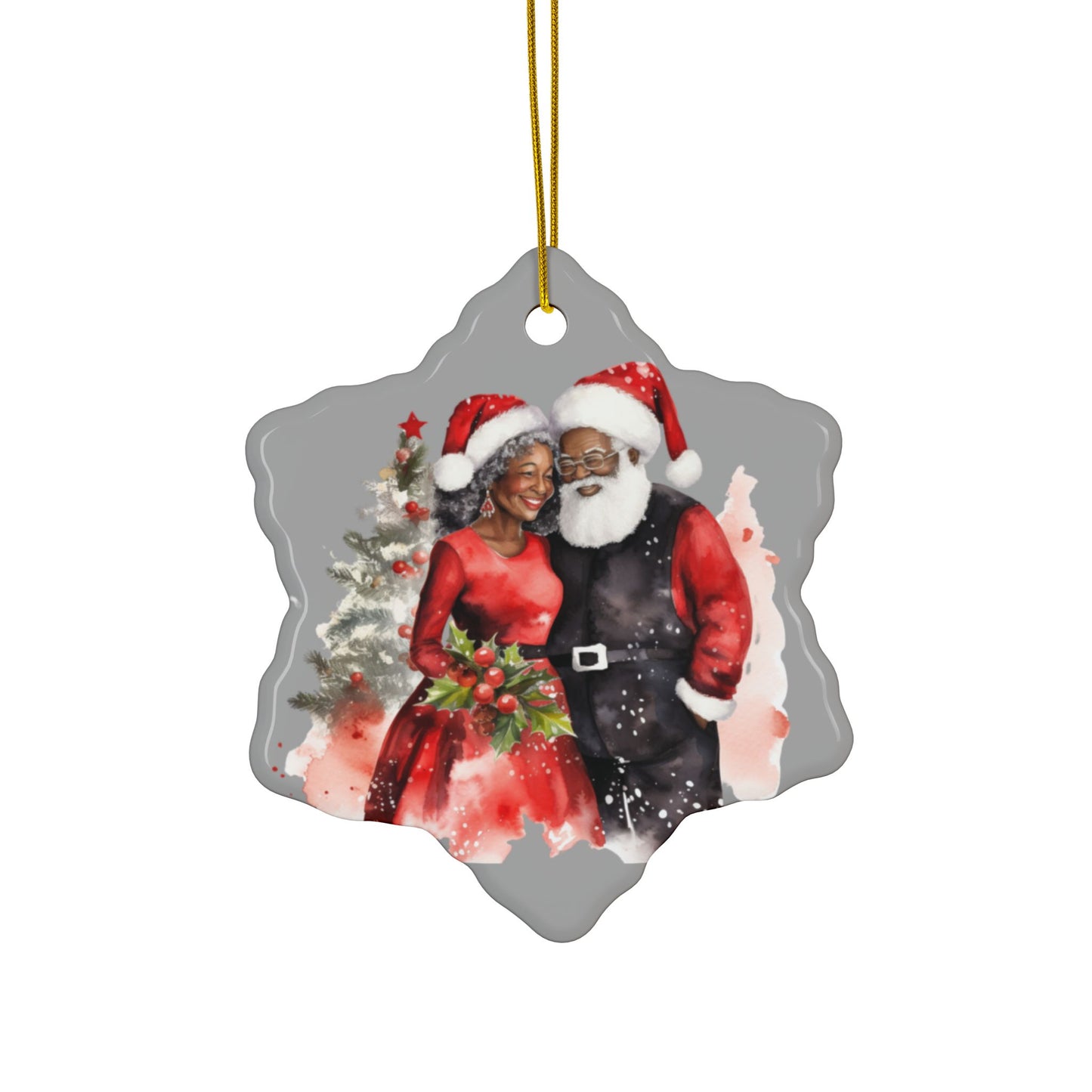 Ceramic Ornaments - African American Santa and Mrs. Claus Christmas Ornaments (1pc, 3pcs, 5pcs)