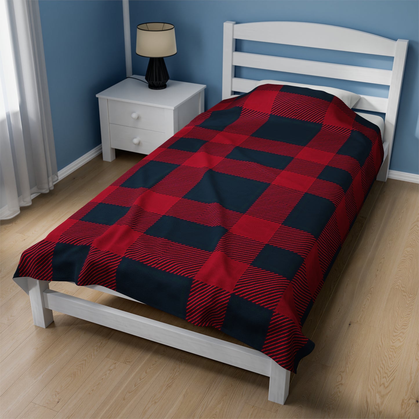 Plush Blanket Throw - Red Buffalo Plaid Design-