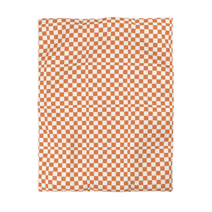 Checkerboard Duvet Cover, Modern Geometric Bedding, Retro Orange and White Pattern,