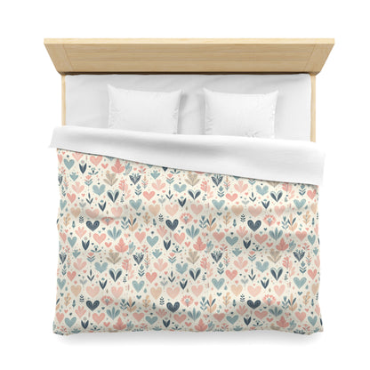 Cute Heart Pattern Duvet Cover, Cozy Heart Print Comforter Cover