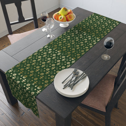 Christmas Table Runner, Green Elegant Table Decoration, Holiday Table Decor