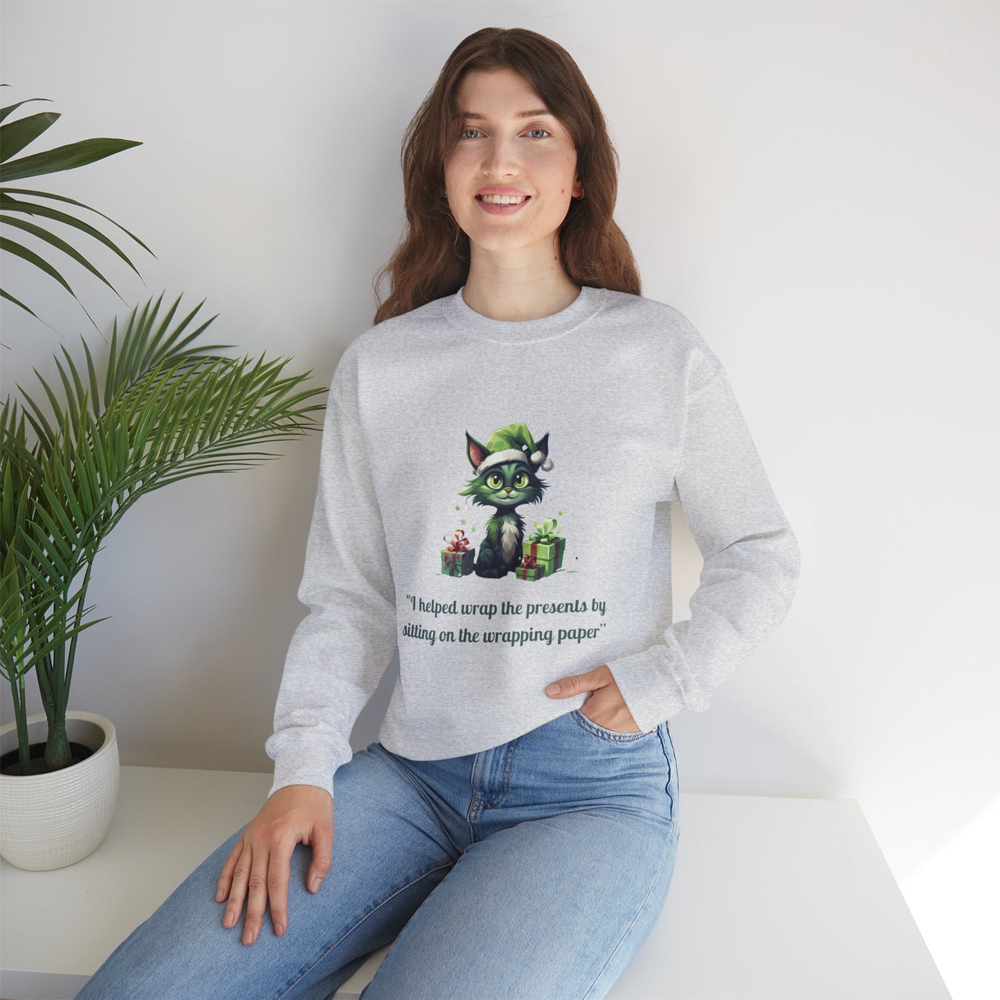 Christmas Cat Sweatshirt-Christmas Crewneck-Funny Cute Cat Sweater