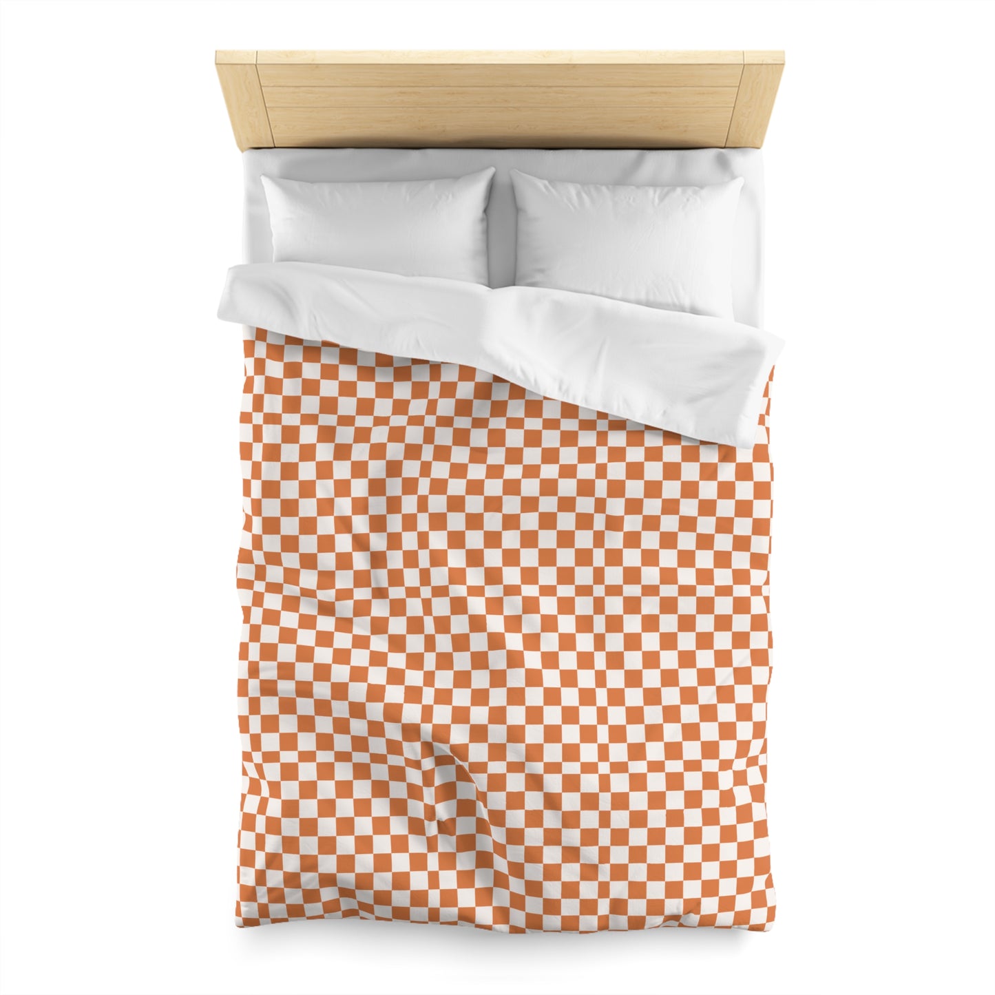 Checkerboard Duvet Cover, Modern Geometric Bedding, Retro Orange and White Pattern,