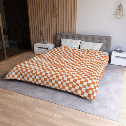 Checkerboard Duvet Cover, Modern Geometric Bedding, Retro Orange and White Pattern,