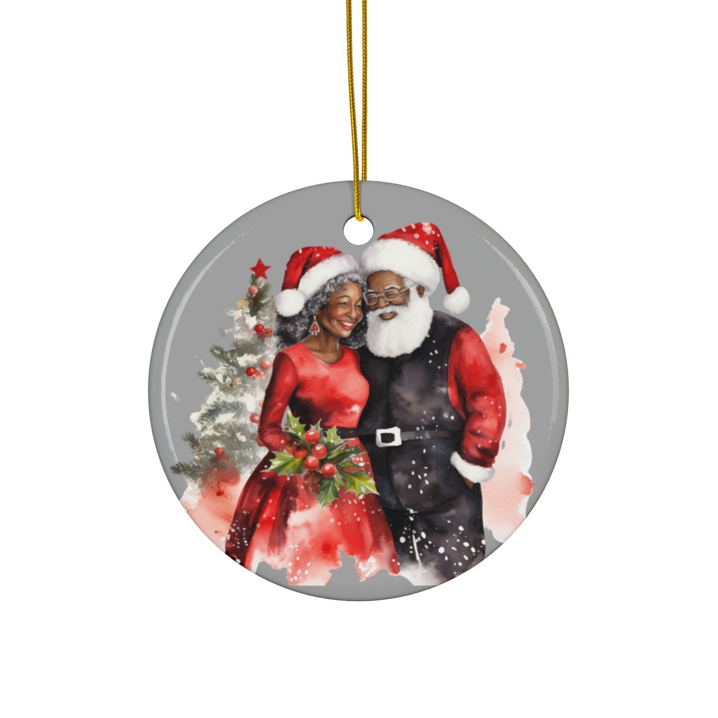 Ceramic Ornaments - African American Santa and Mrs. Claus Christmas Ornaments (1pc, 3pcs, 5pcs)