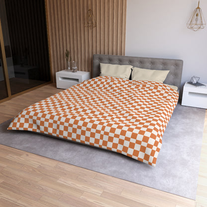 Checkerboard Duvet Cover, Modern Geometric Bedding, Retro Orange and White Pattern,