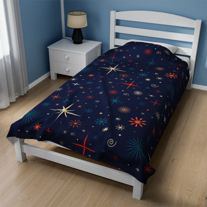 Velveteen Blanket - Retro Christmas  Plush Bedroom Decor-Blue Bedding