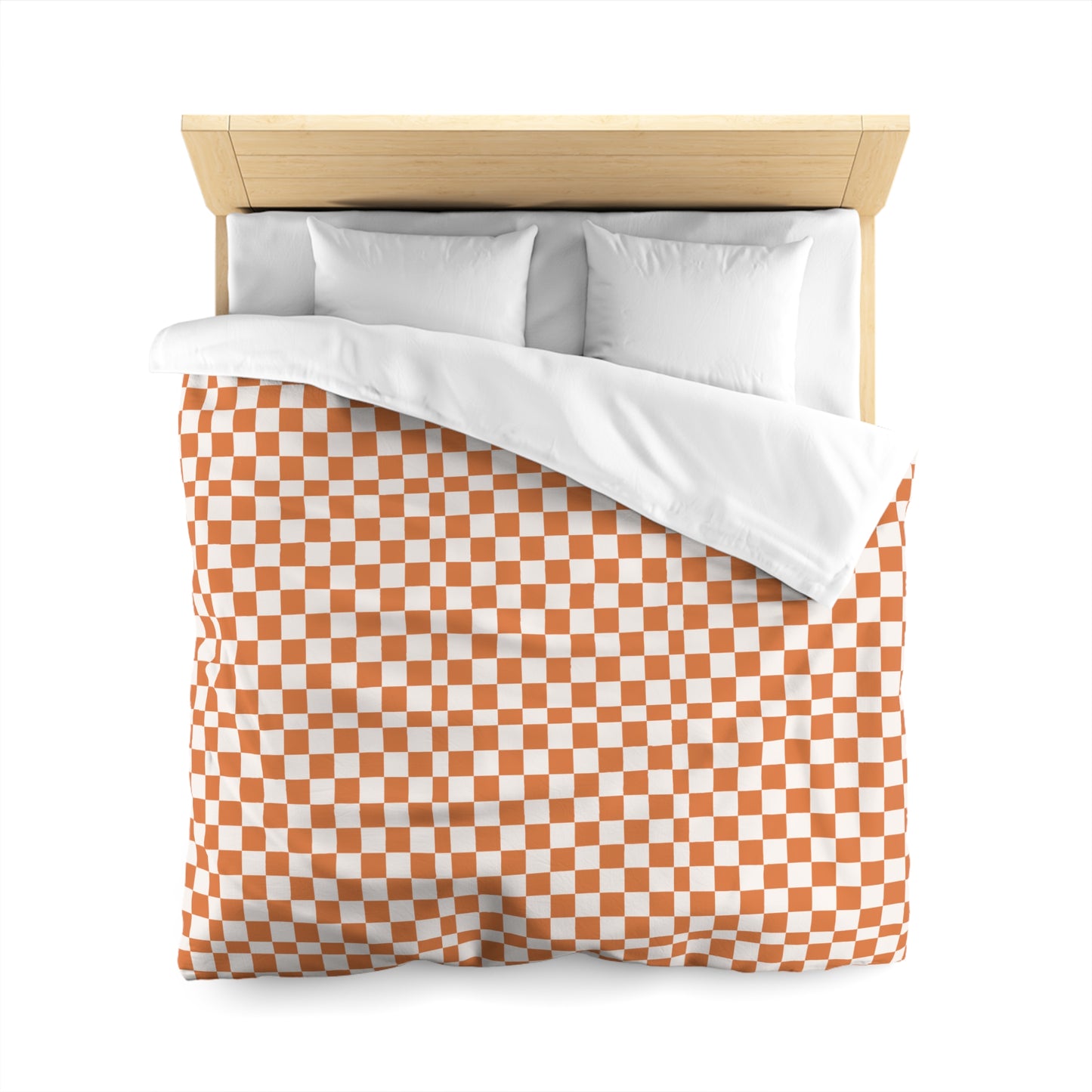 Checkerboard Duvet Cover, Modern Geometric Bedding, Retro Orange and White Pattern,