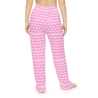 Pink Argyle Women's Pajama Pants, Cute PJ Pants