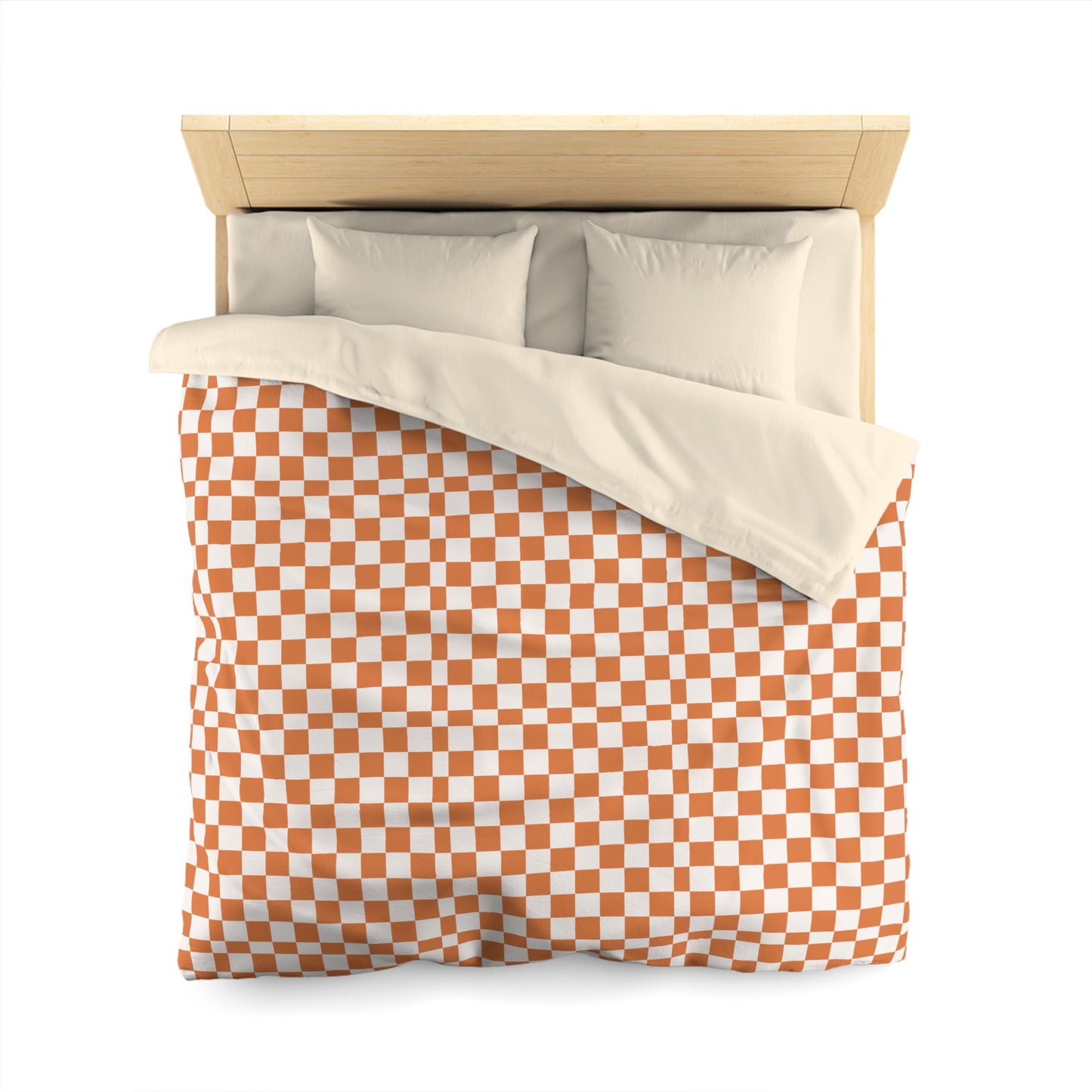 Checkerboard Duvet Cover, Modern Geometric Bedding, Retro Orange and White Pattern,