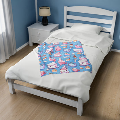 Kawaii Velveteen Blanket, Cute Throw Blanket for Kids Room