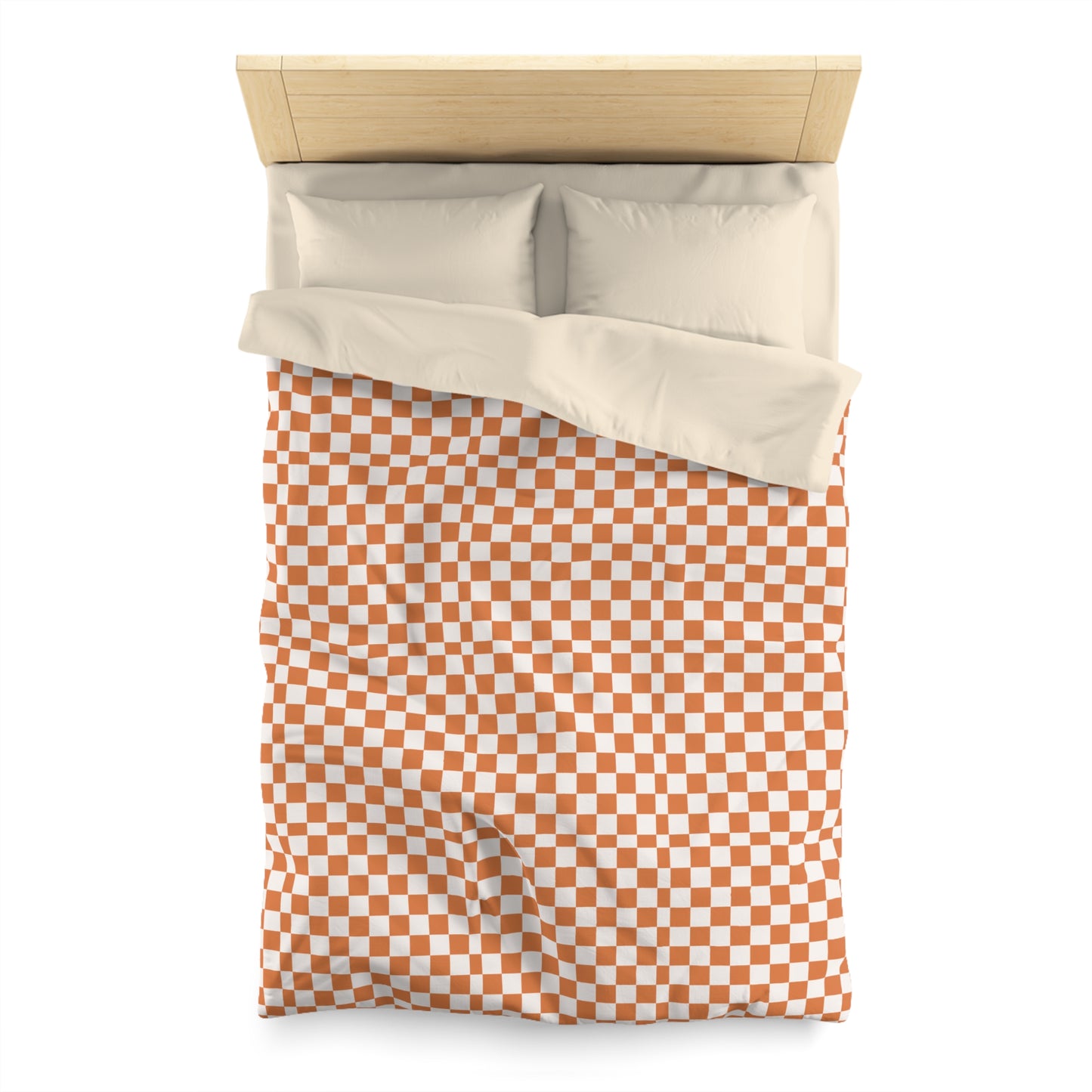 Checkerboard Duvet Cover, Modern Geometric Bedding, Retro Orange and White Pattern,