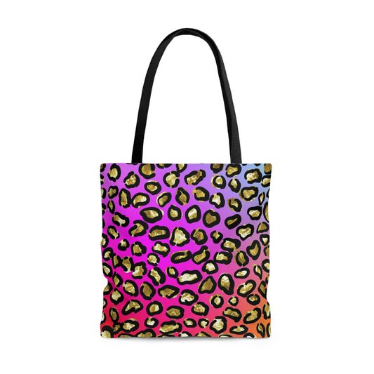 Leopard Print Canvas Tote Bag, Cute Rainbow Leopard, Summer Weekend, Beach, Large Tote Bag