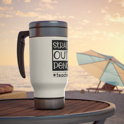 Teacher Travel Mug With Handle, Teacher Tumbler Cup, Teacher Life, Sublimation Stainless Steel Insulated Mug  14oz