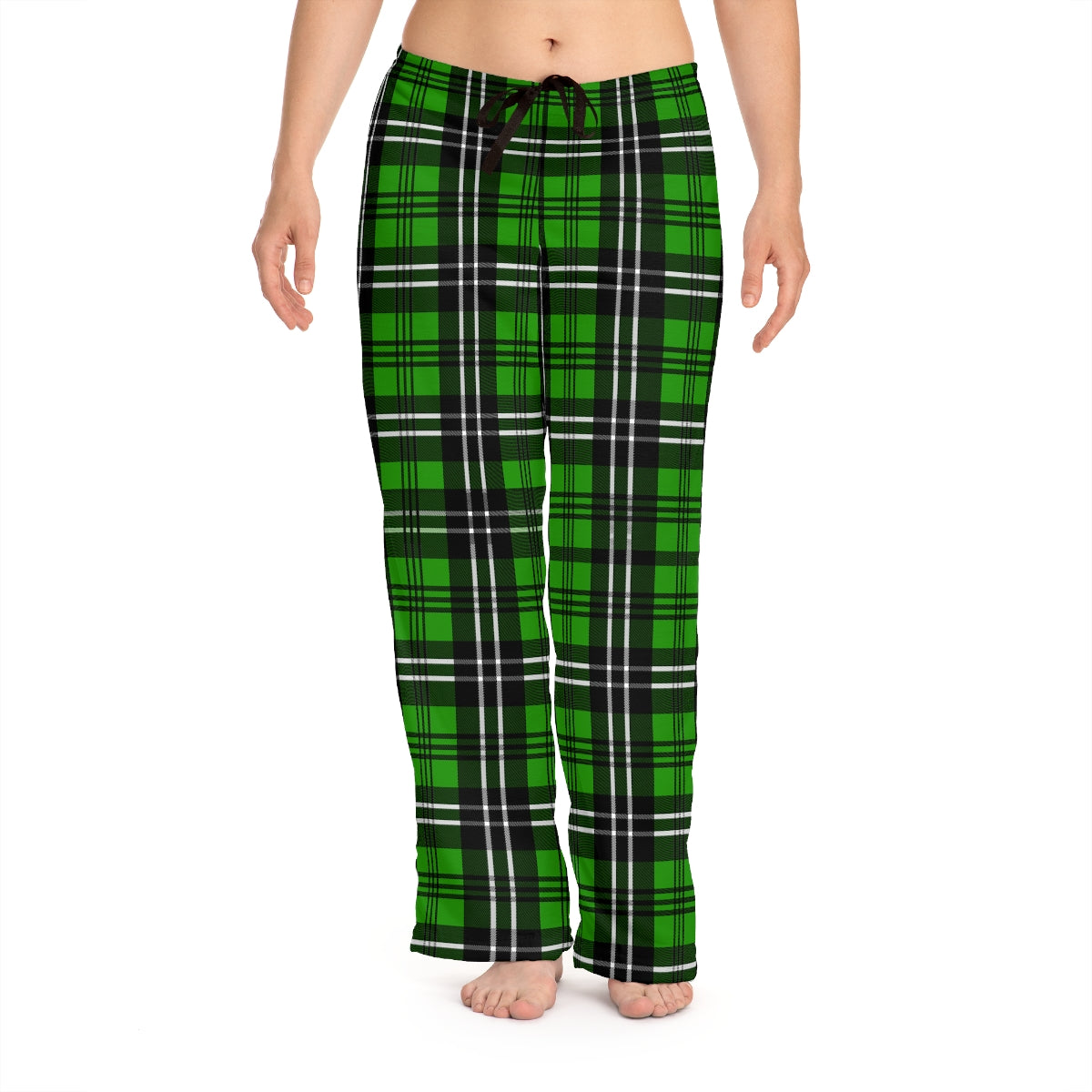 Women's Green Check Pajama Pants, Cute Lounge Pants Holiday Pajamas(AOP)