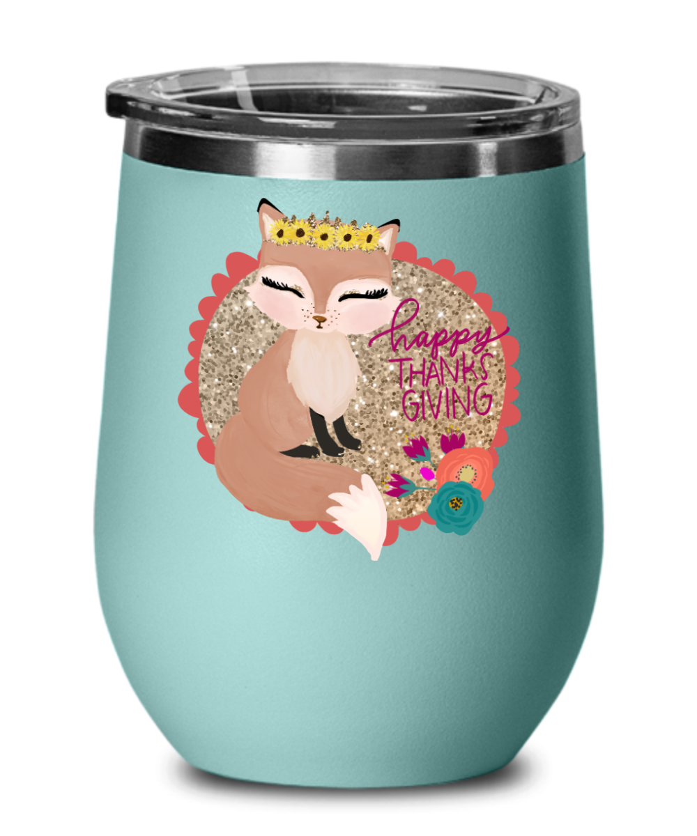 Thanksgiving Wine Tumbler Fox Insulated Cup for Women