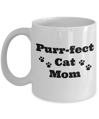 Purr-fect Cat Mom Novelty Coffee Mug Gift Mug For Cat Owners Novelty Gifts Funny Cat Mugs