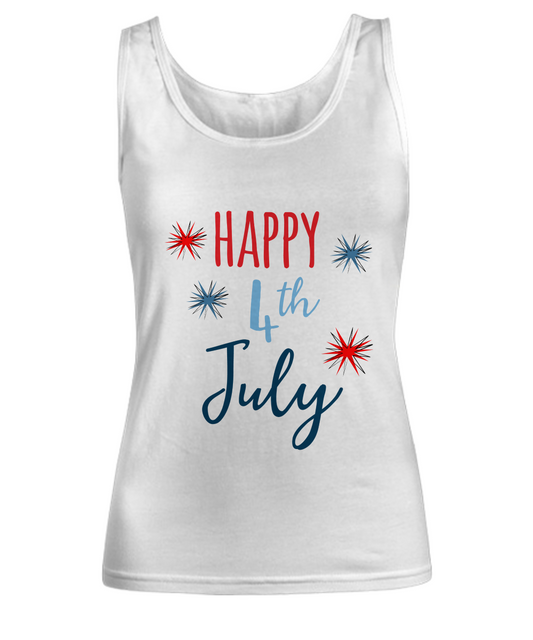 Women's Happy 4th July White Tank Top Celebration Top