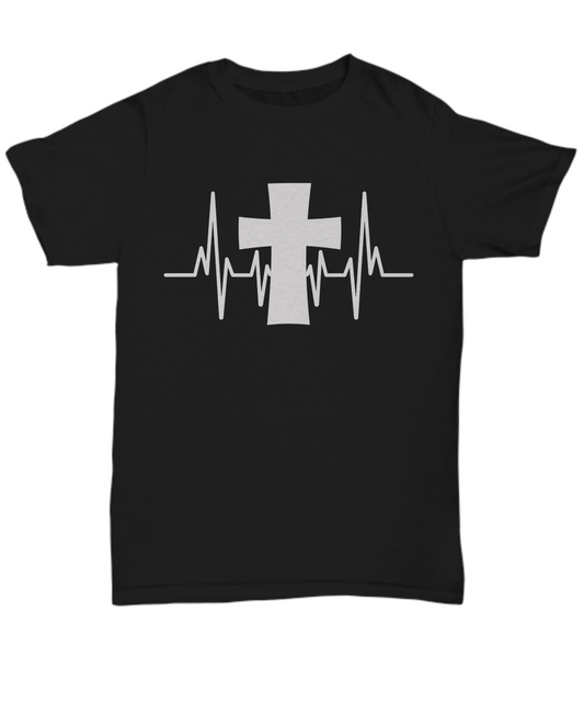 Christian Tee Shirt Cross Heartbeat Faith Religious shirt